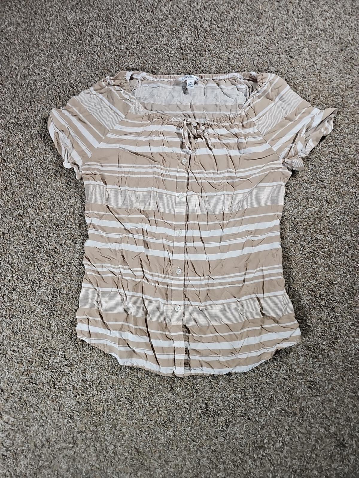 croft & barrow Brown White Striped Button Up Blouse M