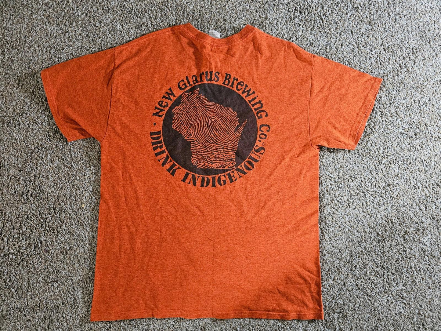 Gildan L Orange T-Shirt New Glarus Brewing Co Drink Indigenous Craft Beer Tee