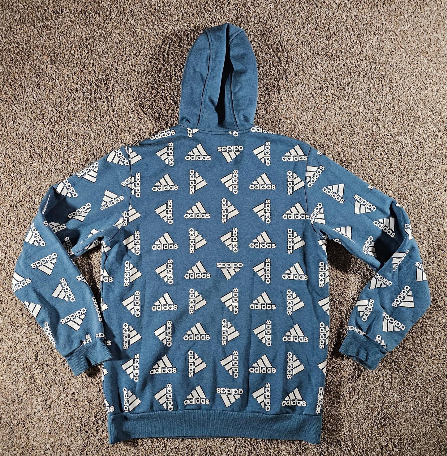 Adidas All Over Print blue Pullover Hoodie Sweatshirt Mens L