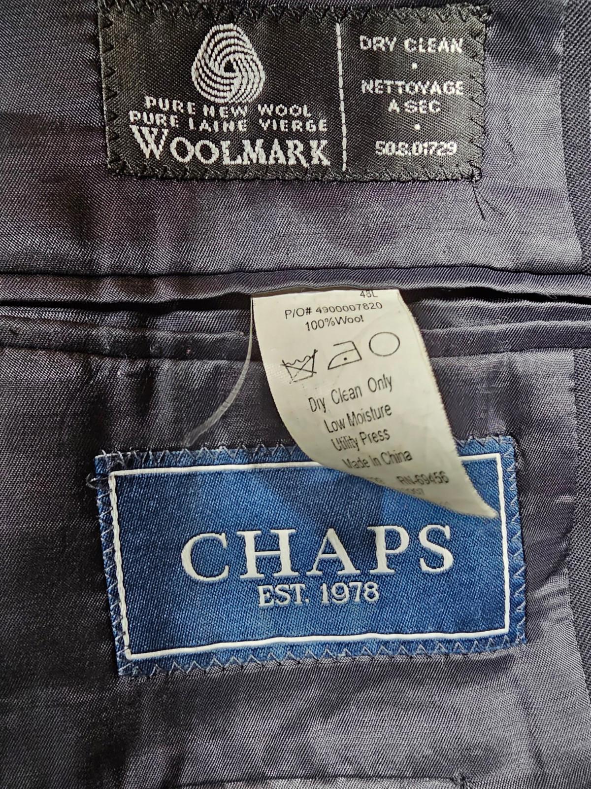 Chaps Men's Blazer Sz 48L Blue 100% Wool 48L 2 Button STAIN