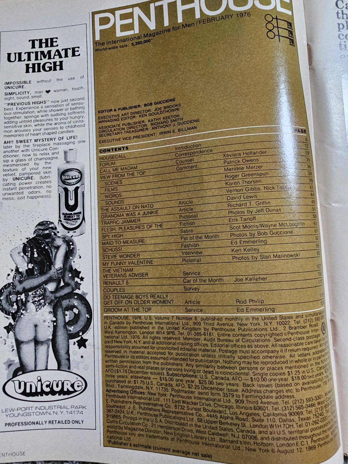 PENTHOUSE February 1976 Feb 76 Amber Lee Stevie Wonder Renault 5 Erik Tarloff