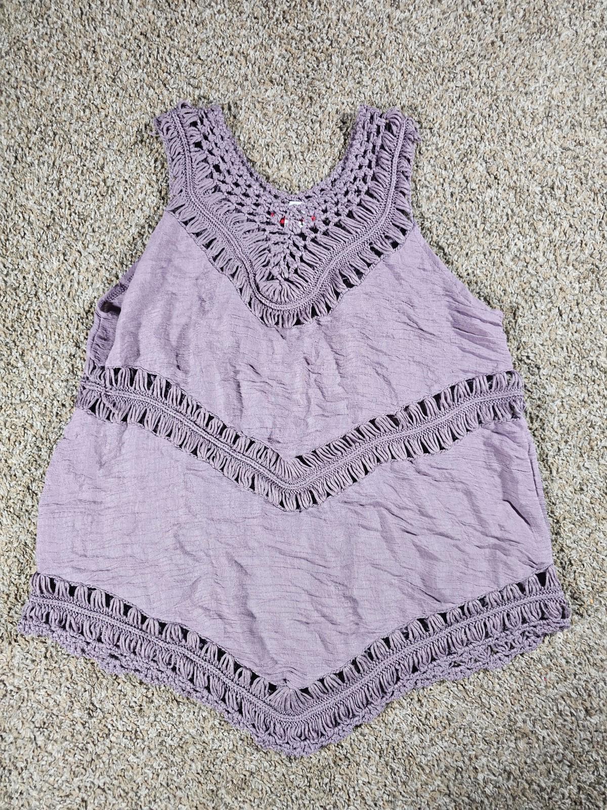 Vivid Importers NY Laven Western Boho Crocheted Purple Top M