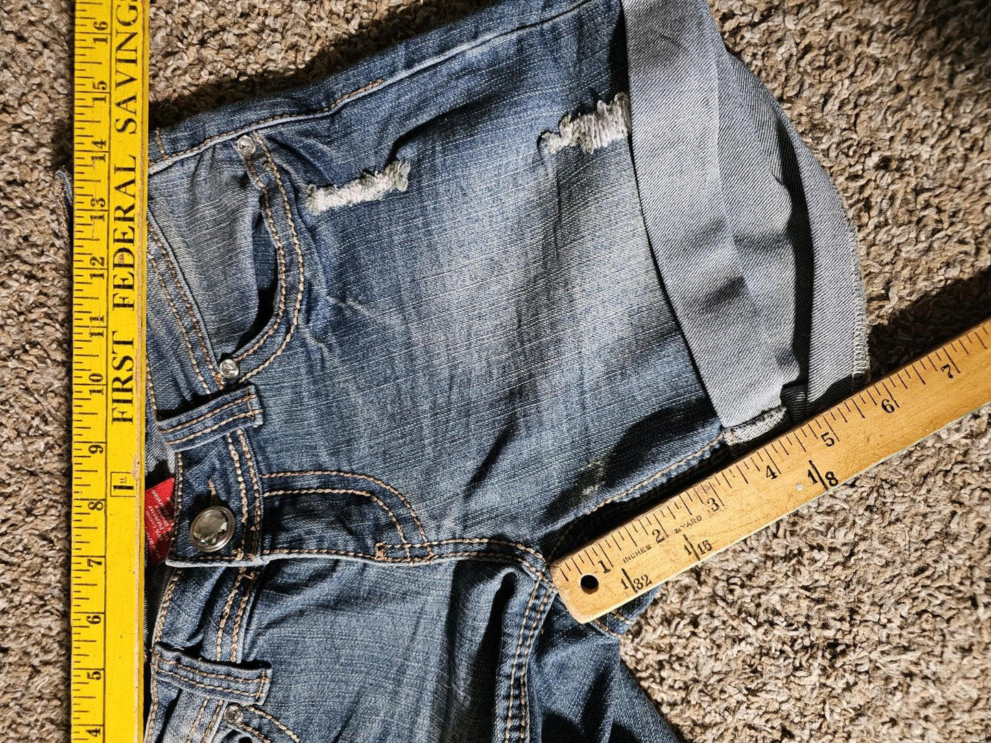 Red Rivet Juniors Denim Cuffed Shorts Sz 1 Distressed Bling