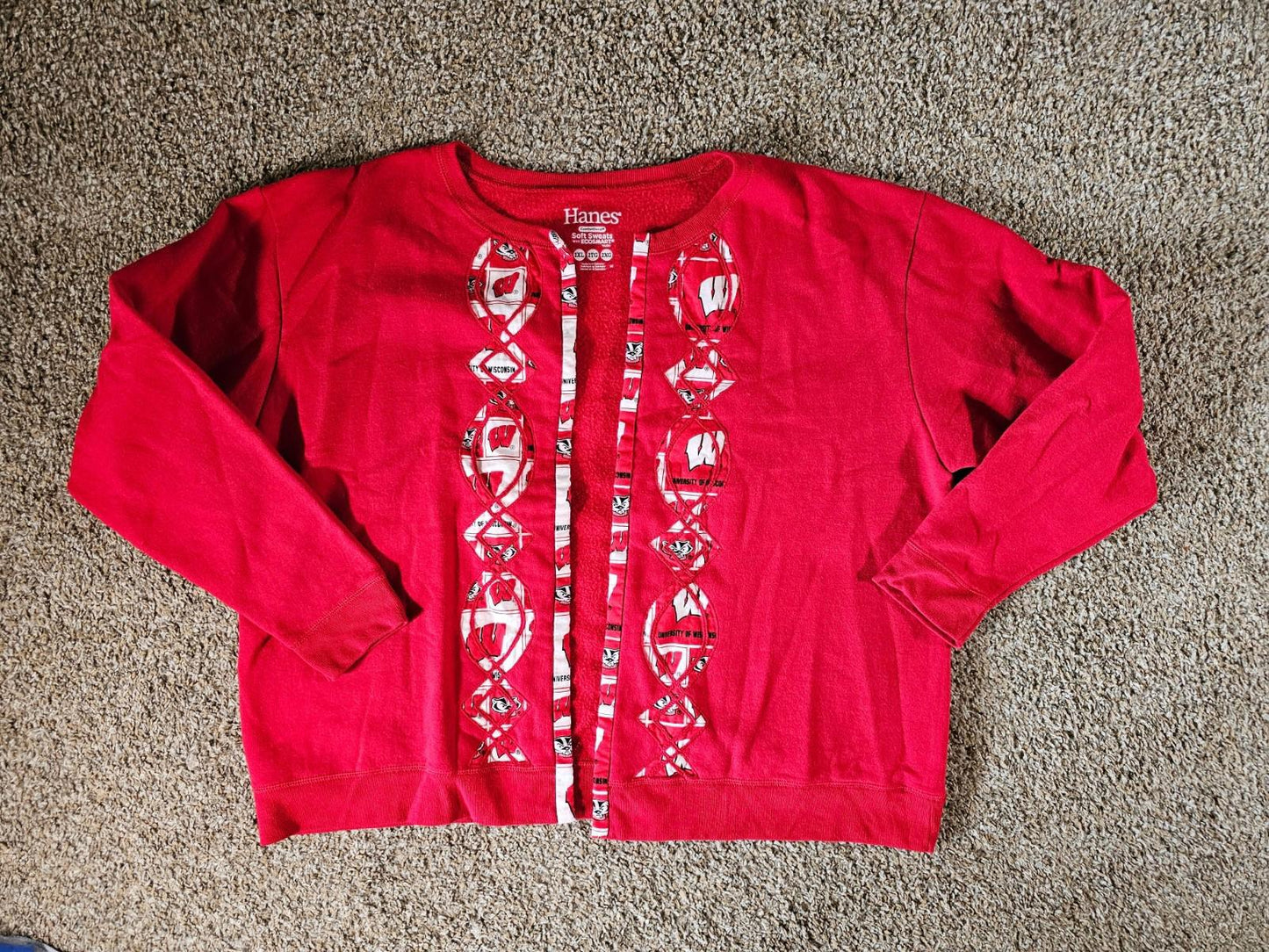 hanes softsweats ecosmart Open Face Sweater homemade WISCONSIN BADGERS 2XL