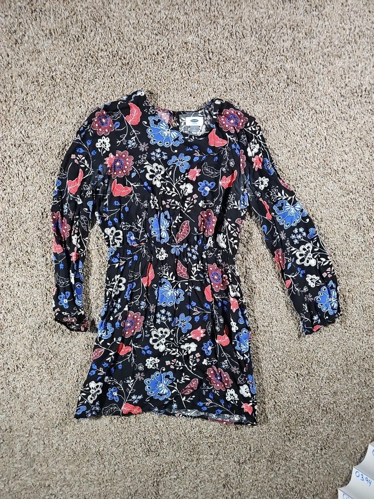 Old Navy Tunic Shirt Dress Black Floral Lightweight Flowy M