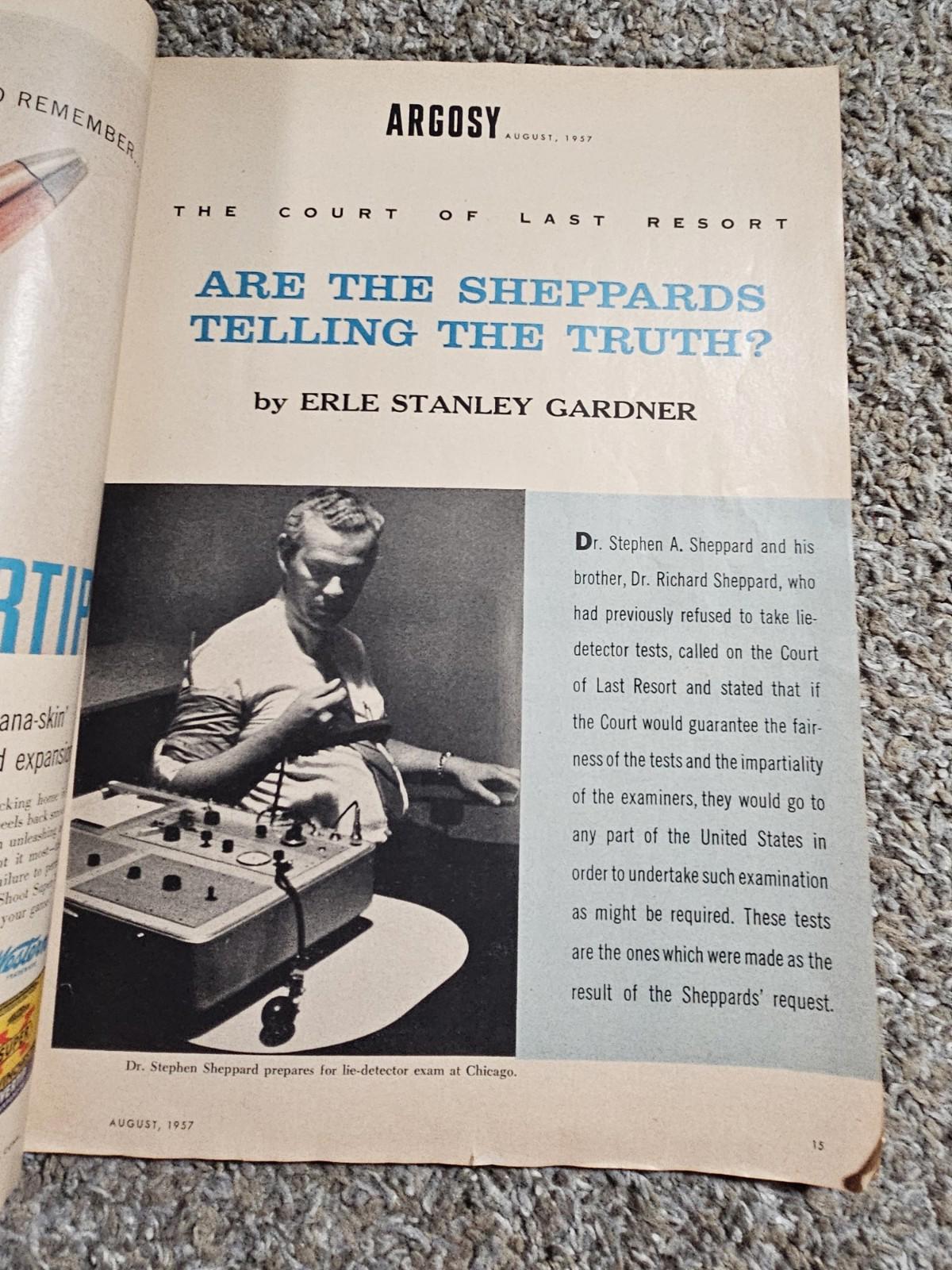 ARGOSY MAGAZINE AUGUST 1957 ERLE STANLEY GARDNER SAM SHEPPARD BILLY GRAHAM CIA