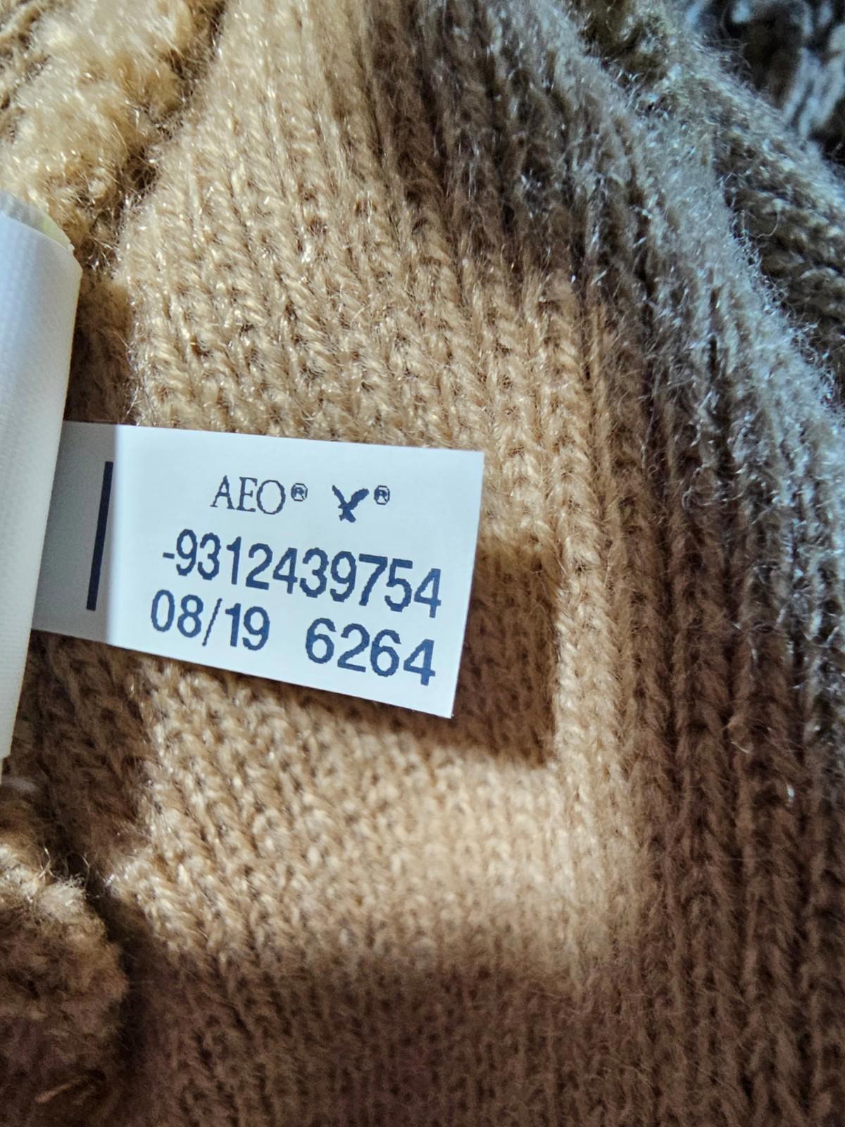 American Eagle AE Beanie Hat One Size Beige Tan Knit Logo