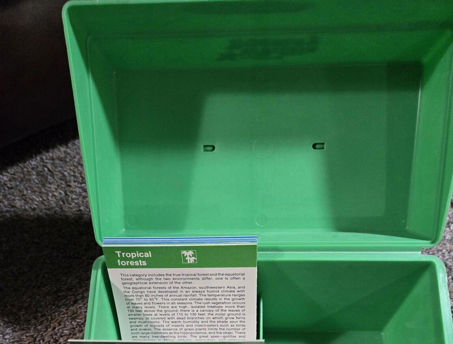 Illustrated Wildlife Treasury Green Plastic Box As Is With Some Cards