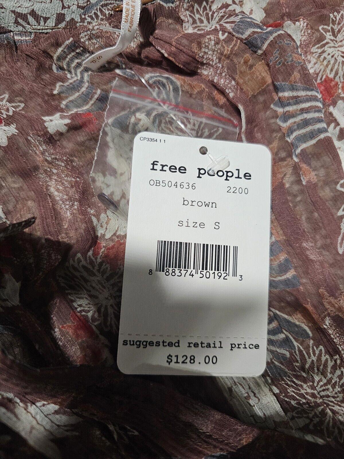 NWT Free People Brwn Feeling Groovy Sleeve Sheer Dress S NWT