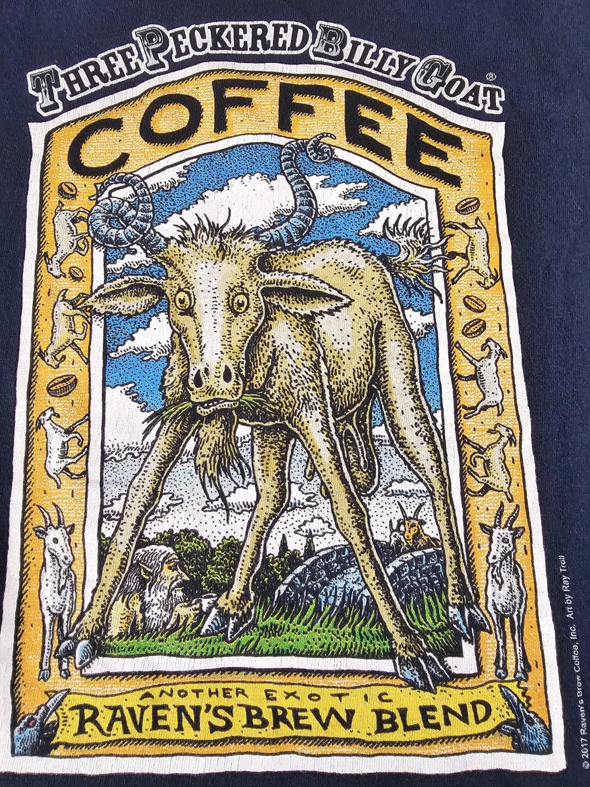 2017 Ray Troll Three Peckered Billy Goat t-shirt 2XL ravenbrew blend Coffee