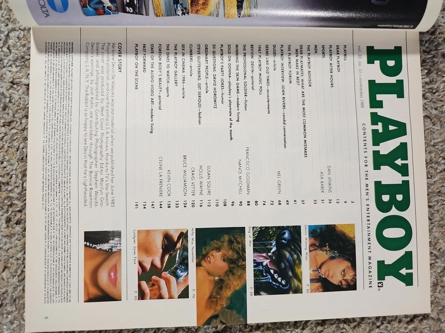 Playboy Magazine November 1986 Playmate: Donna Edmondson, And Devin De Vasquez