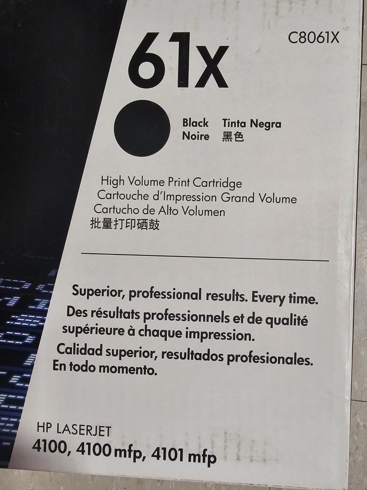 HP 61X Black C8061X Genuine High Capacity Toner Cartridge Laser Jet 4100/4101