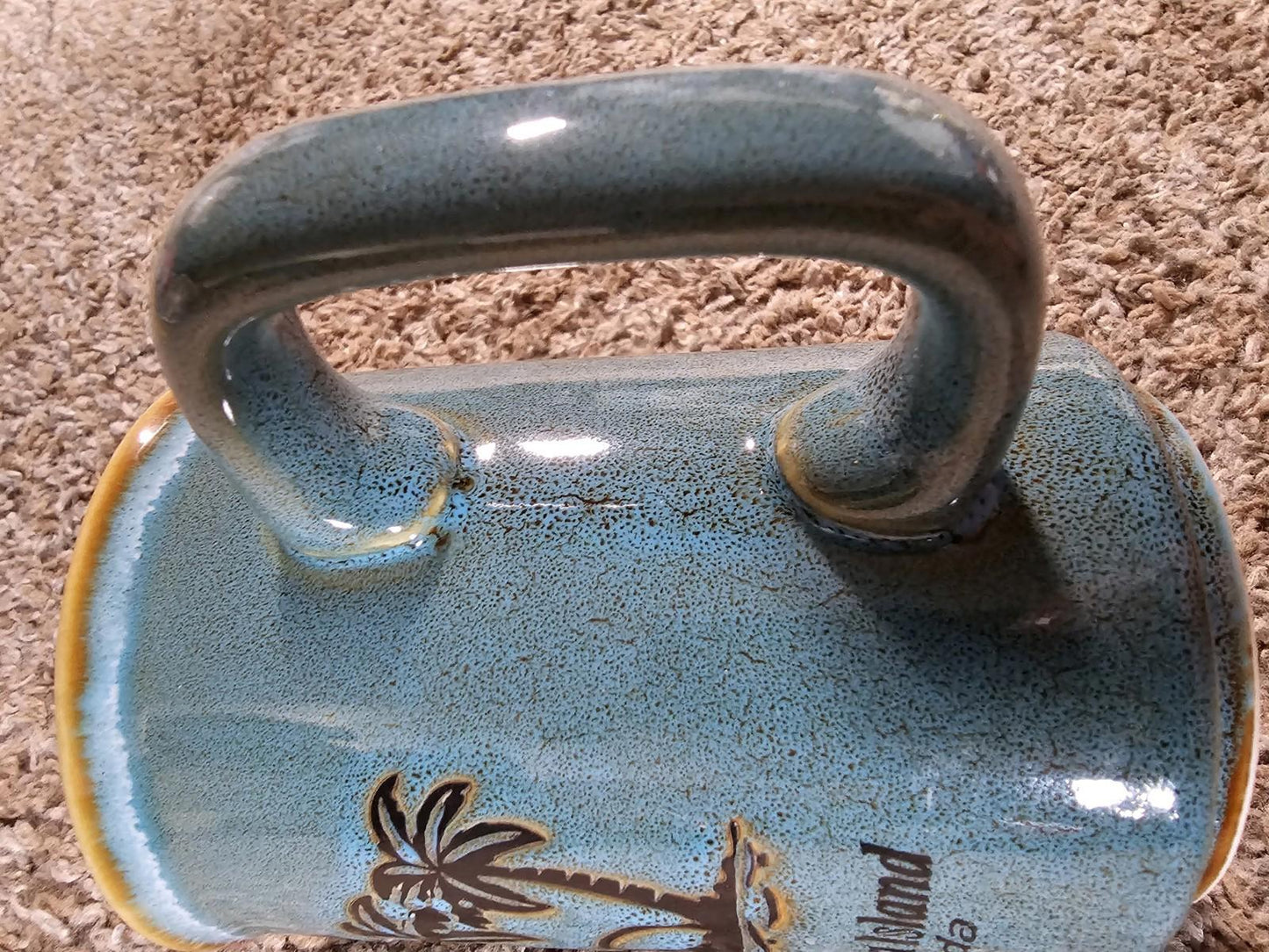 Anna Maria Island FL Pottery Coffee Mug Cup Drip Glaze Teal Palm Trees