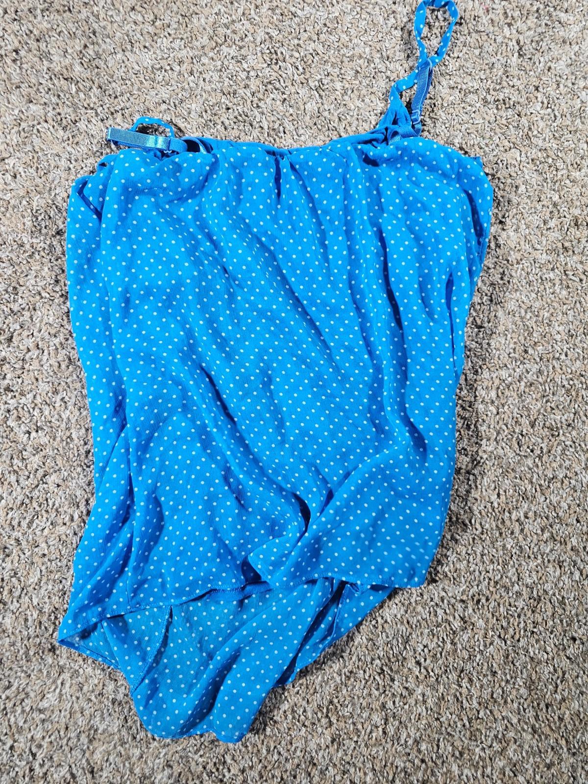 New York & Company Women Top Blouse Top Small Blue Polka Dot