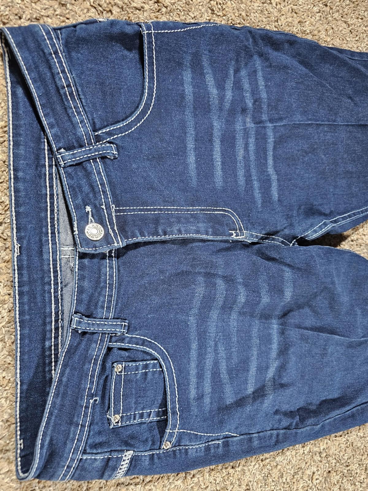Feather embroidery pockets Large blue jeans APPROX 30x31