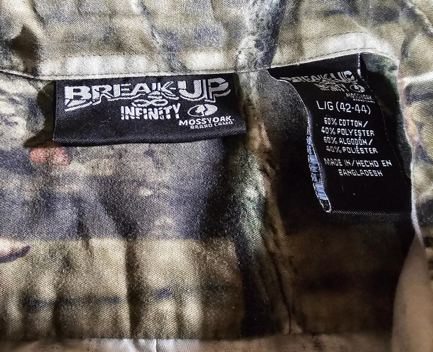 MossyOak Camo Mens L 42/44 Break Up Infinity Button Up Shirt
