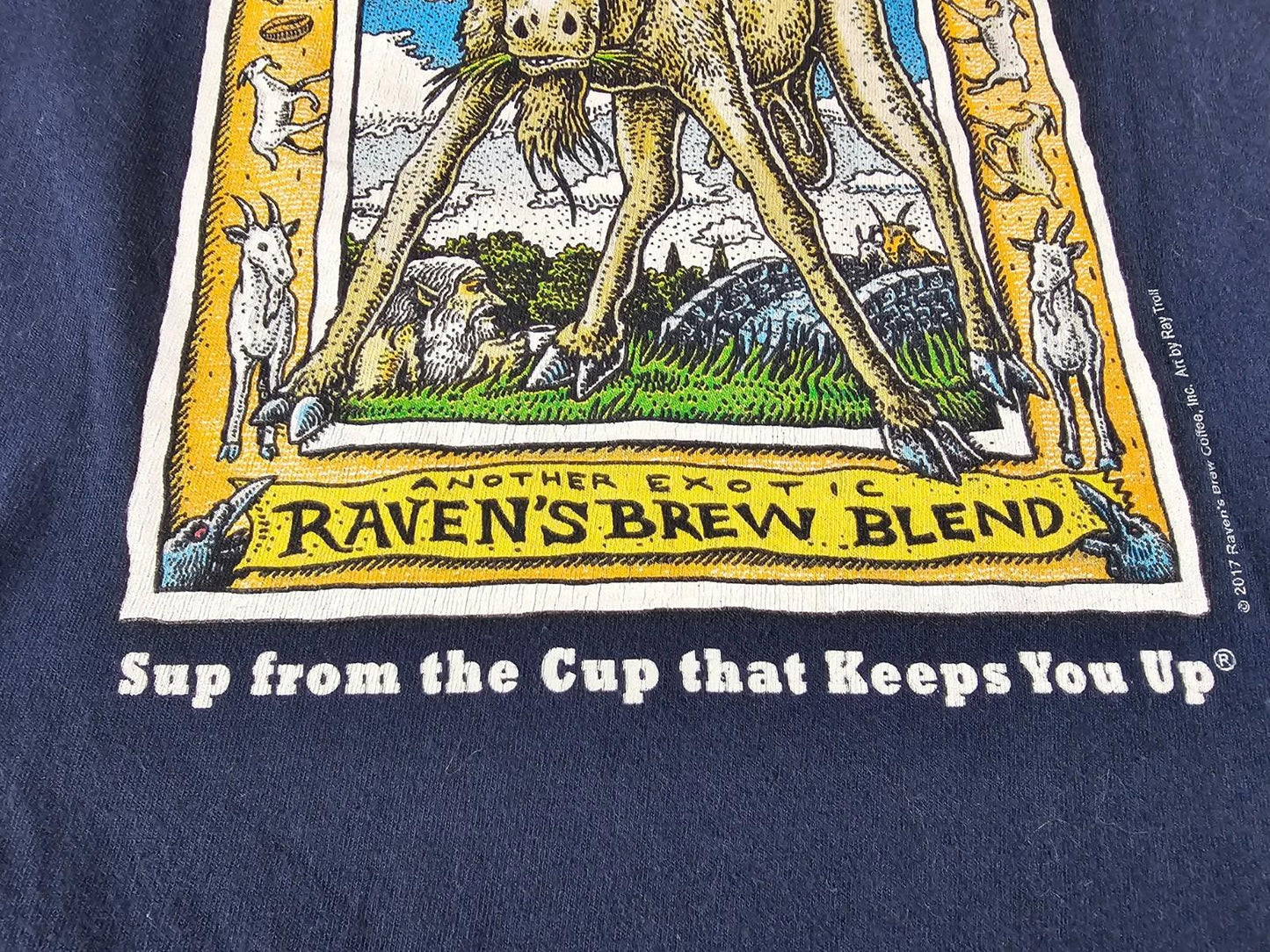 2017 Ray Troll Three Peckered Billy Goat t-shirt 2XL ravenbrew blend Coffee