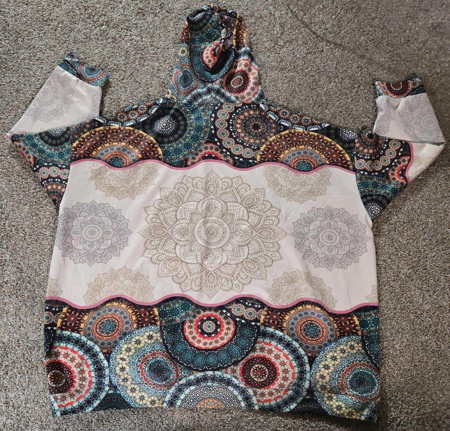 Paisley Print Beige 3/4 Sleeve Regsitered Nurse Hoodie 4XL