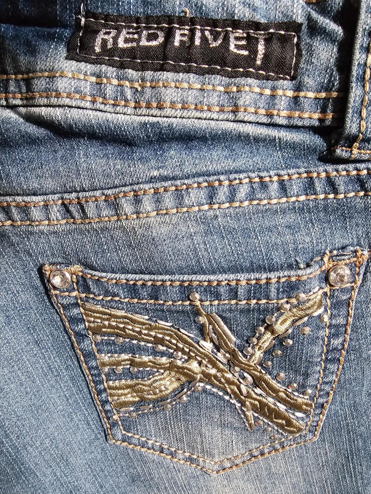 Red Rivet Juniors Denim Cuffed Shorts Sz 1 Distressed Bling