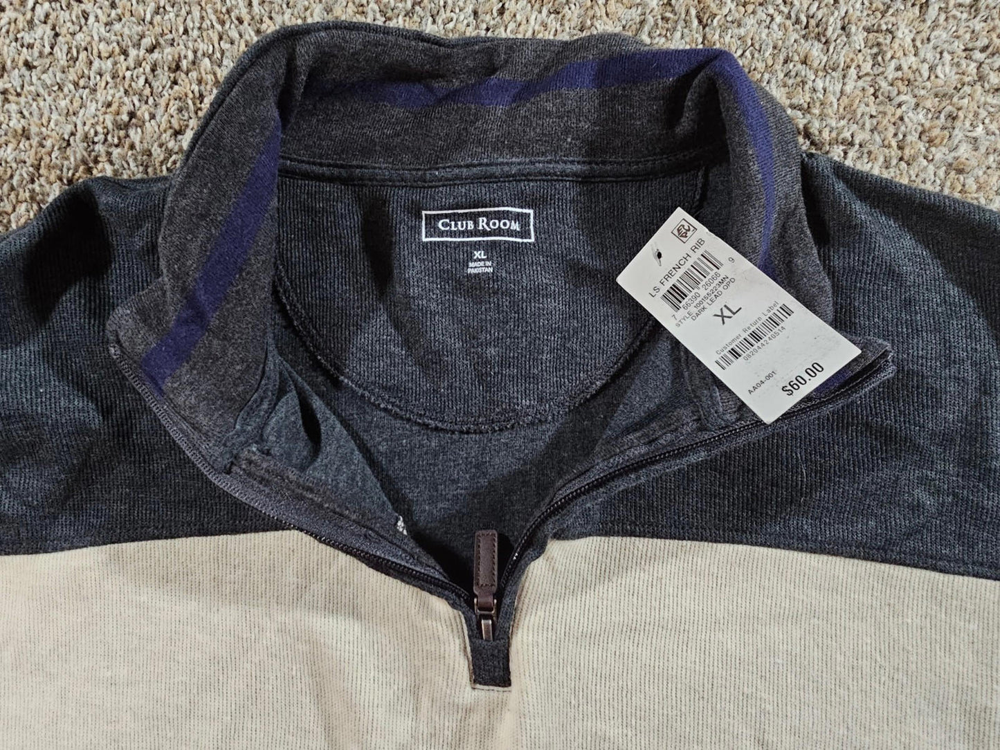 Club Room Mens French Rib 1/4-Zip Sweater Multicolor XL NWT