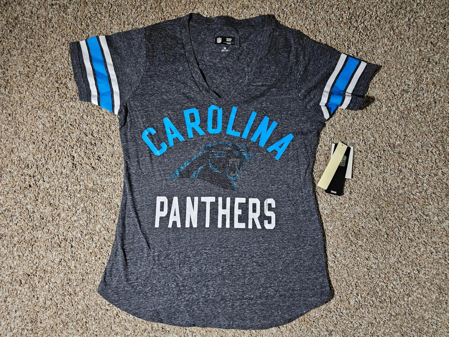 NWT Carolina Panthers NFL Team Apparel Deep Vneck Shirt M