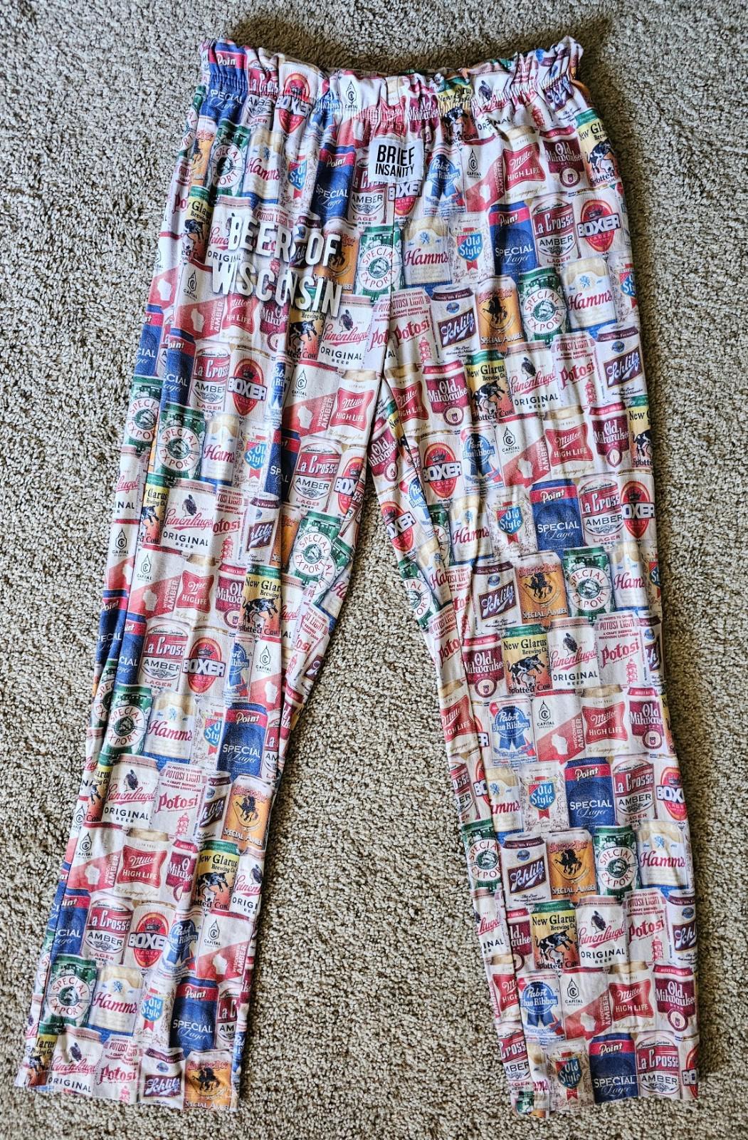 Brief Insanity Lounge Pants S Pockets Beers of Wisconsin No Drawstring