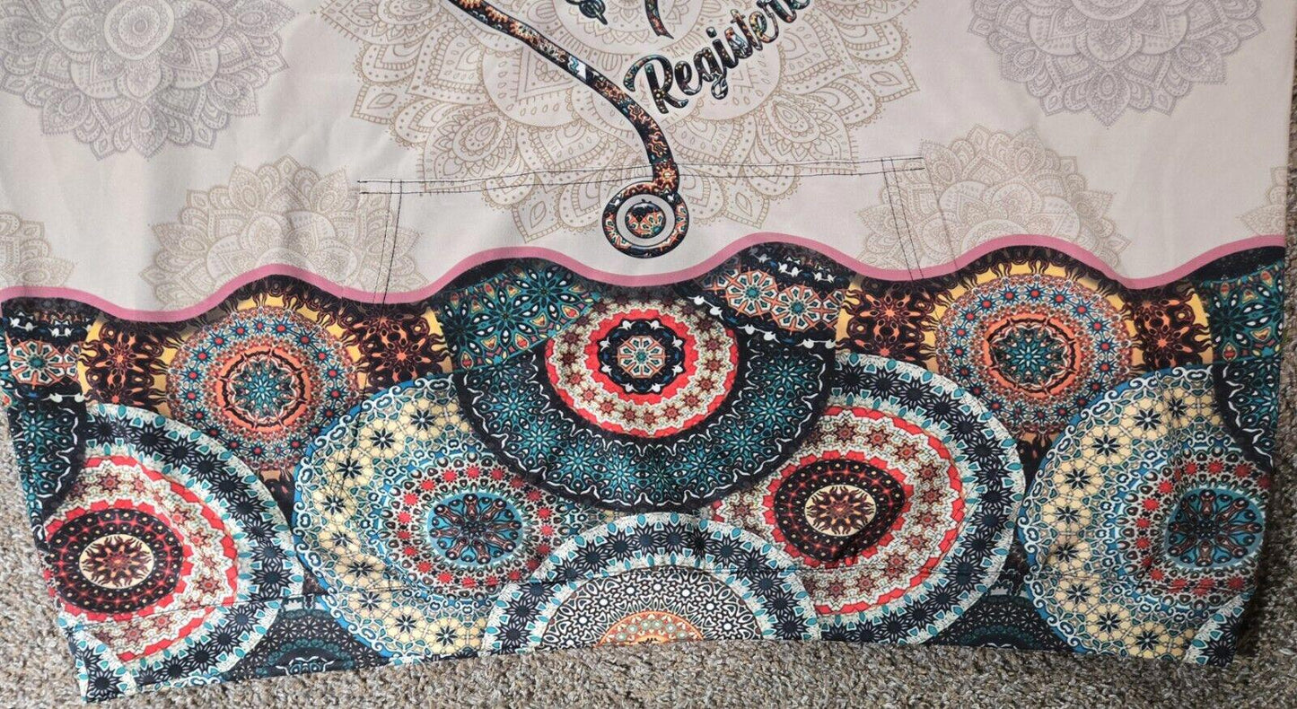Paisley Print Beige 3/4 Sleeve Regsitered Nurse Hoodie 4XL