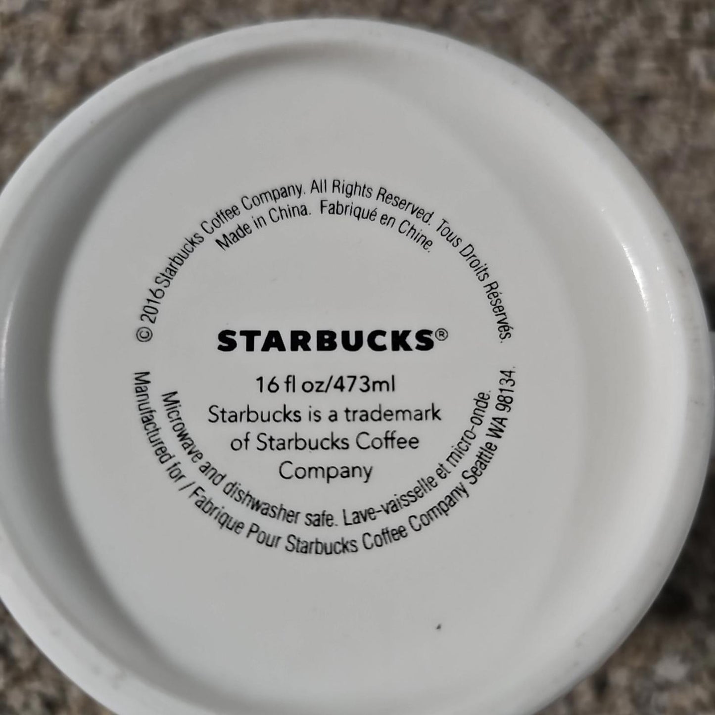 STARBUCKS Coffee Co Seattle, WA Barista Style 16 fl oz White Coffee Mug