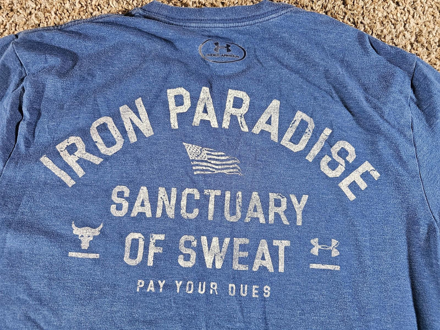 Under Armour Men’s S Tshirt Blue Iron Paradise Sanctuary Of Sweat Project Rock
