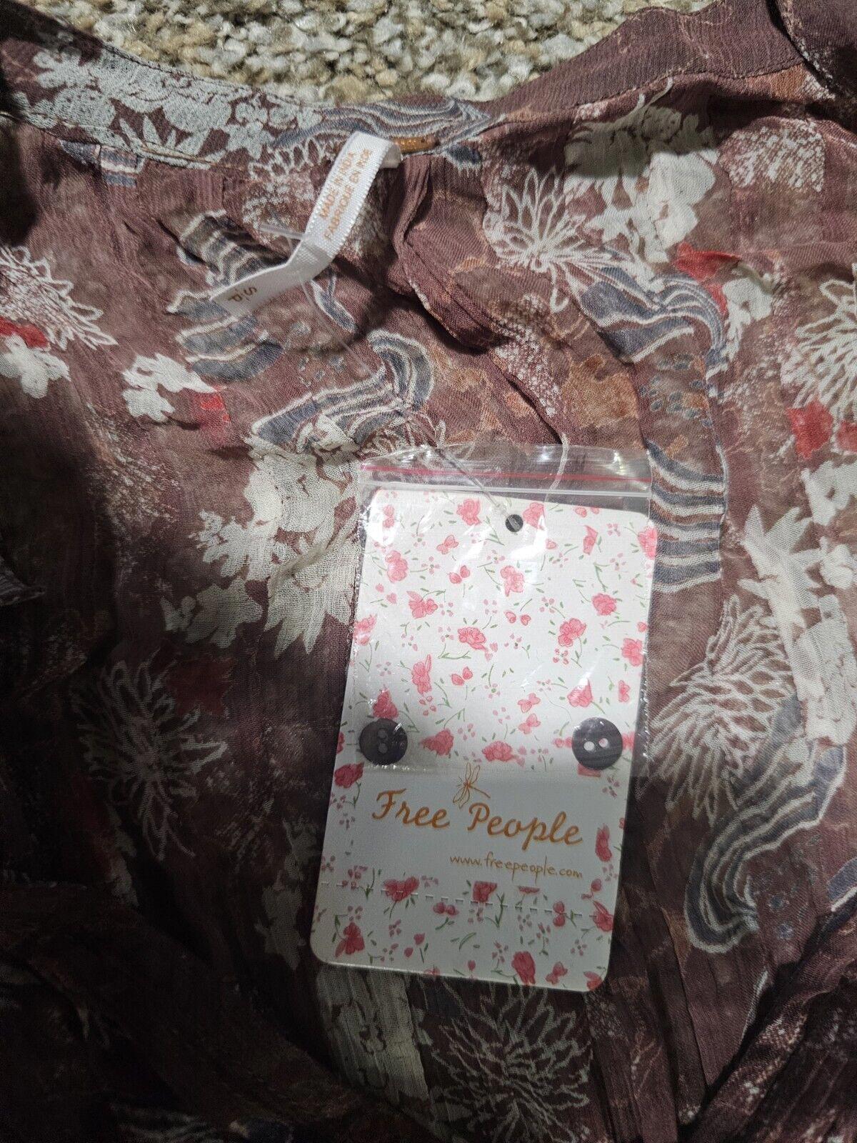 NWT Free People Brwn Feeling Groovy Sleeve Sheer Dress S NWT