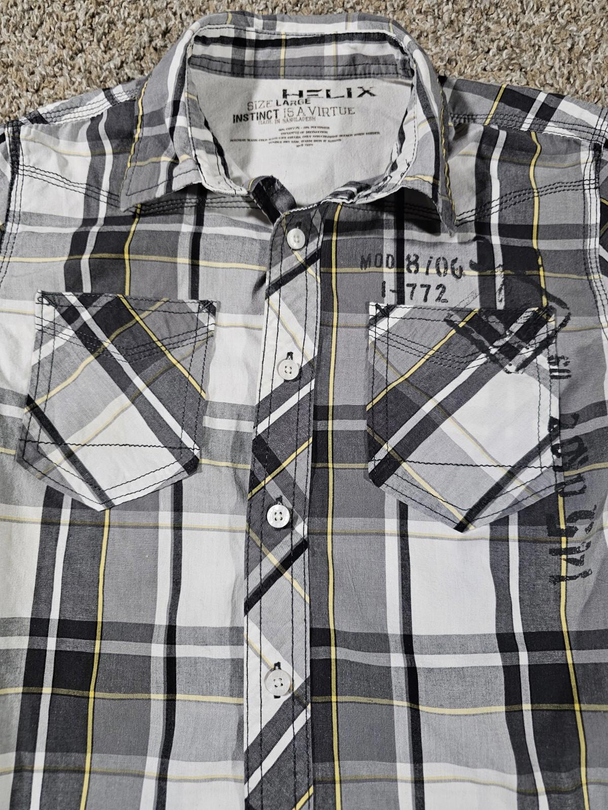 Helix Boys Short Sleeve Large Double Pocket Plaid Gray