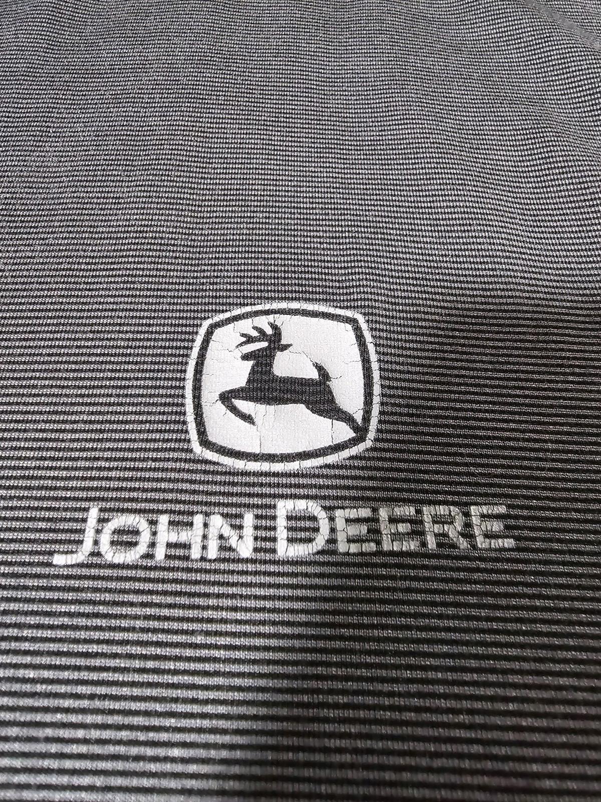 J America Large Gray John Deere Striped Polo Shirt