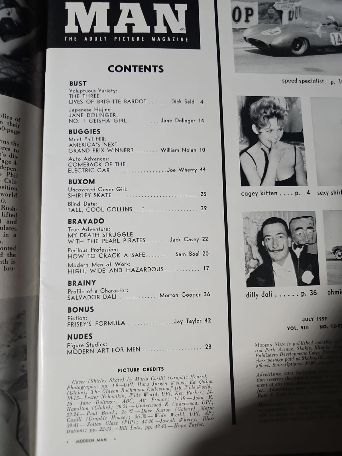 Modern Man 1959 Betty Page, Brigitte Bardot, Jane Dolinger 60pgs Pinup Magazine
