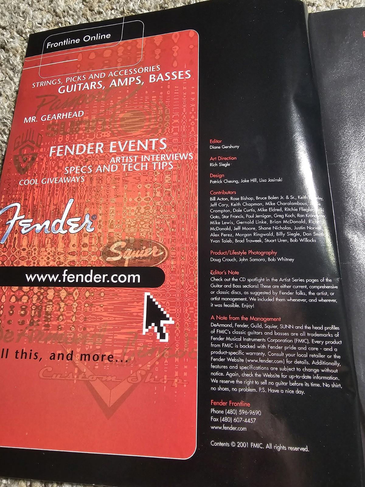 2001 Fender FRONTLINE Catalog Guitars Basses Amplifiers Violins Accessories