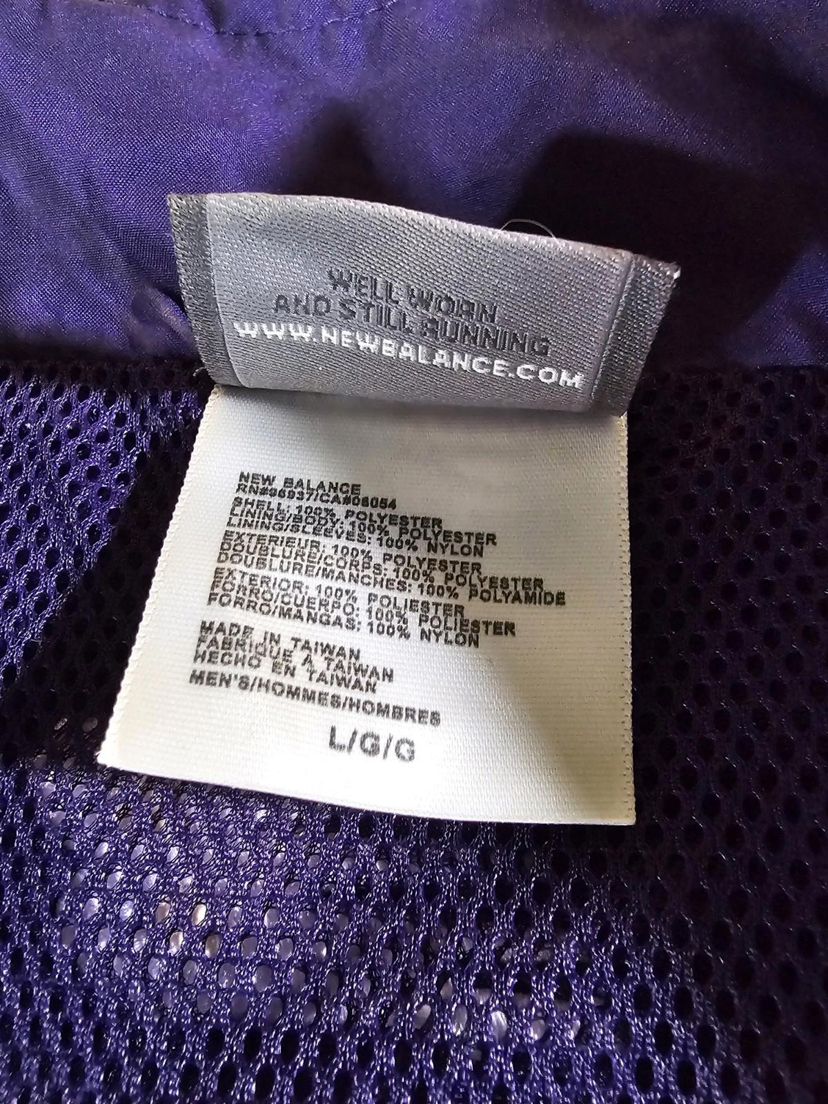 Full Zip Purple New Balance Jacket Vented Zip Pockets LARGE