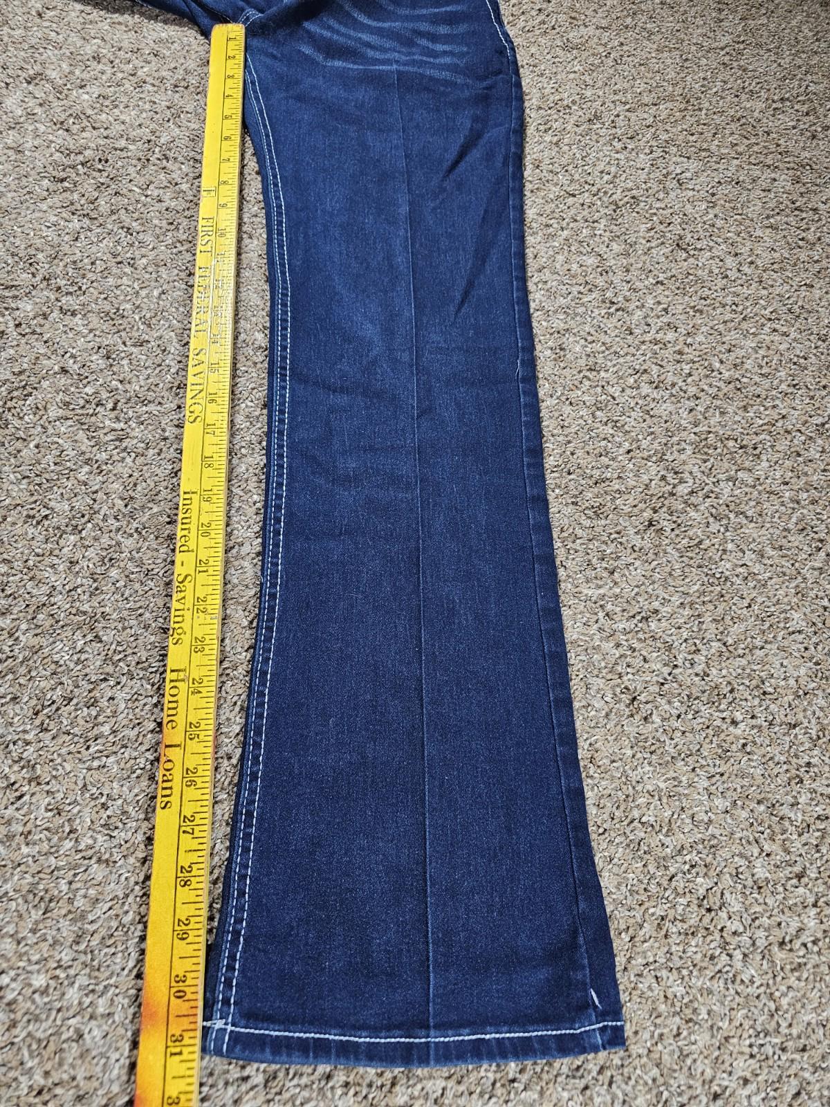 Feather embroidery pockets Large blue jeans APPROX 30x31