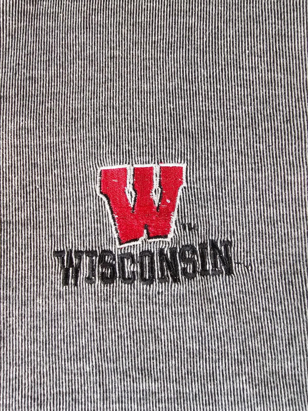 wisconsin badgers logo ACTIVE brand zip polo shirt mens medium gray