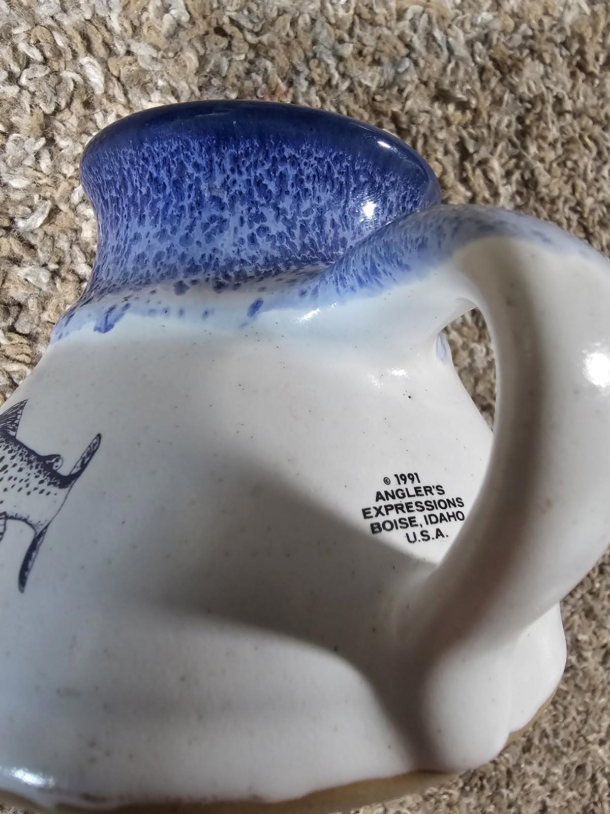 1991 Anglers Expressions Trout Boise Idaho USA Mug Blue White
