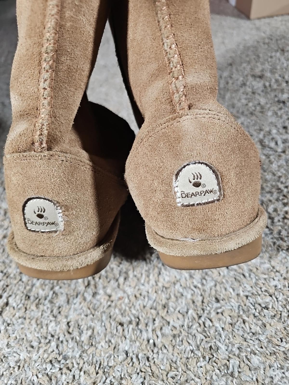 BearPaw Emma Tall Youth US4 UK3 Brown Suede Sheepskin Boots
