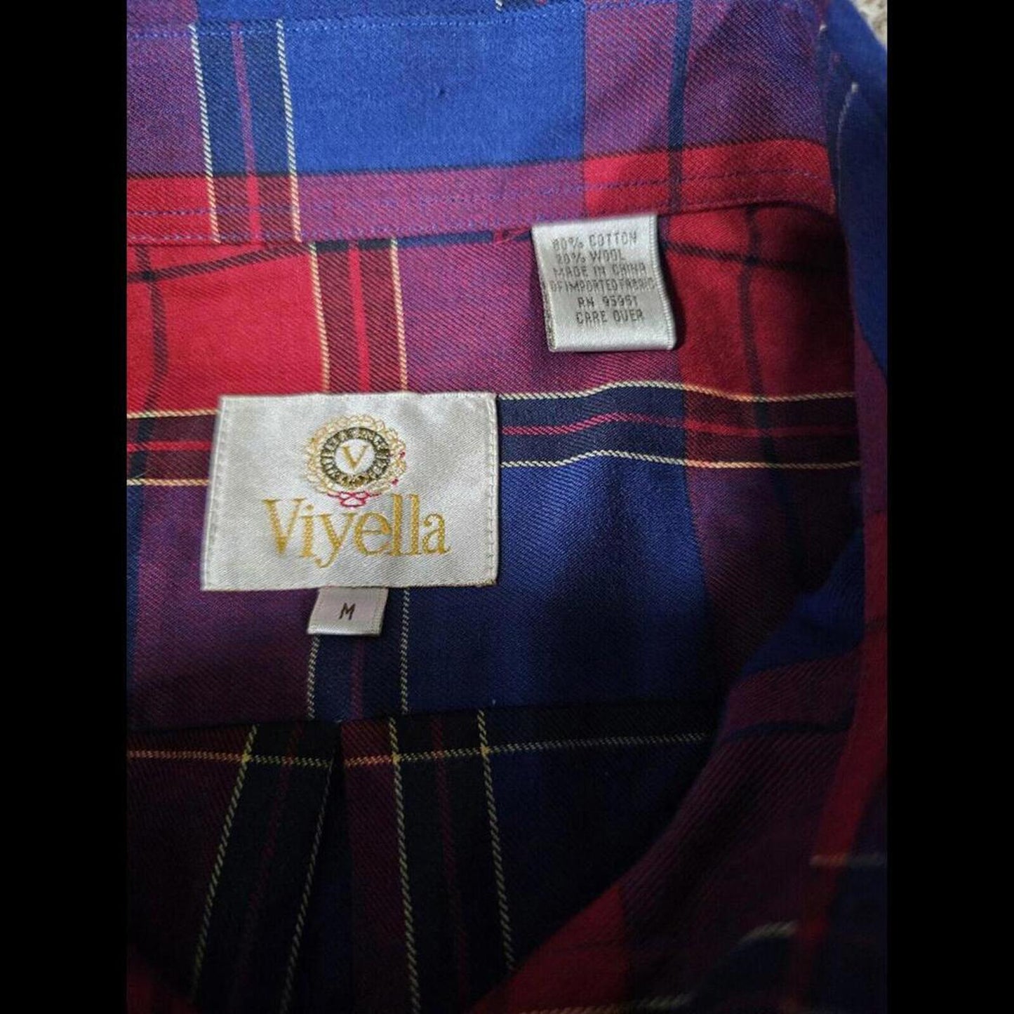 Viyella Button Up Shirt M Multicolor Plaid Wool Blend
