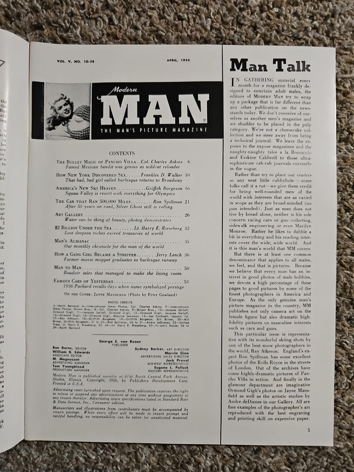 Vintage Modern Man 1956 Jayne Mansfield Picture Magazine