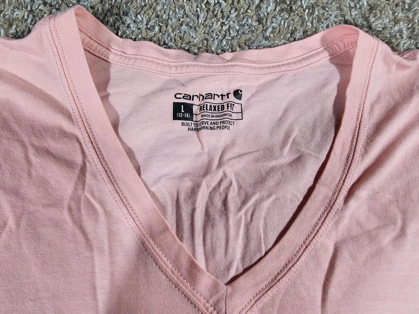 Carhartt Relax Fit Lightweight V Neck Pink T-shirt L 12-14