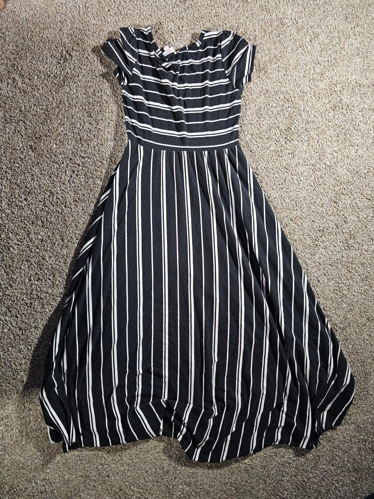 LuLaRoe Black White Striped Long Dress Small