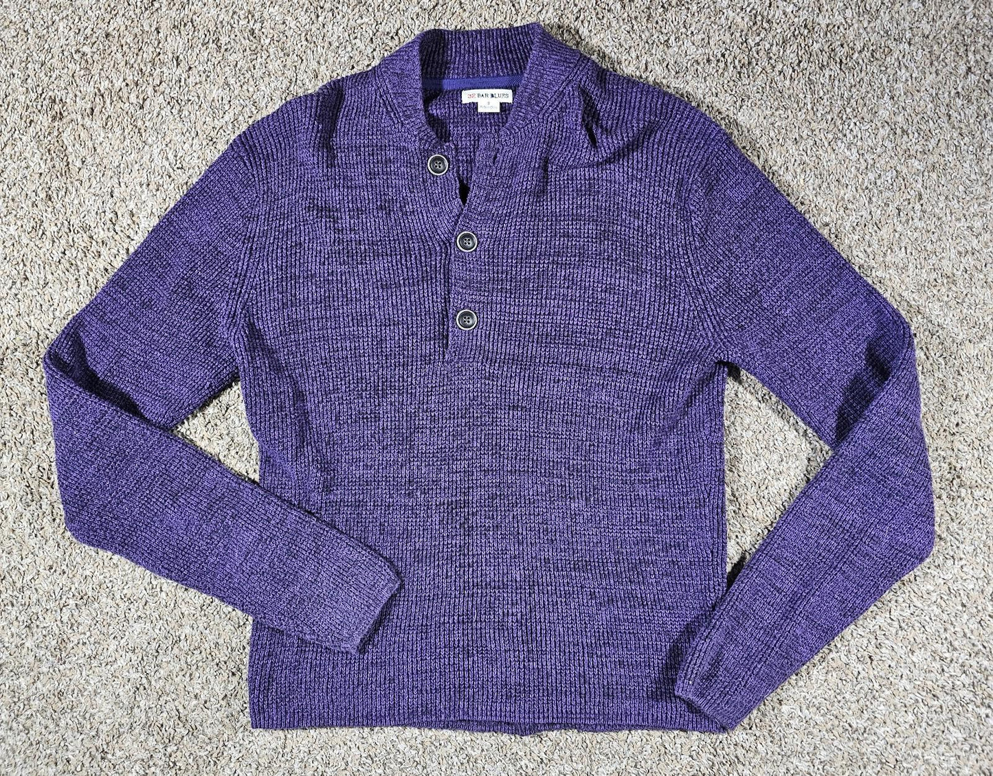 32 Bar Blues Purple Black 3 Button Sweater S Cable Knit