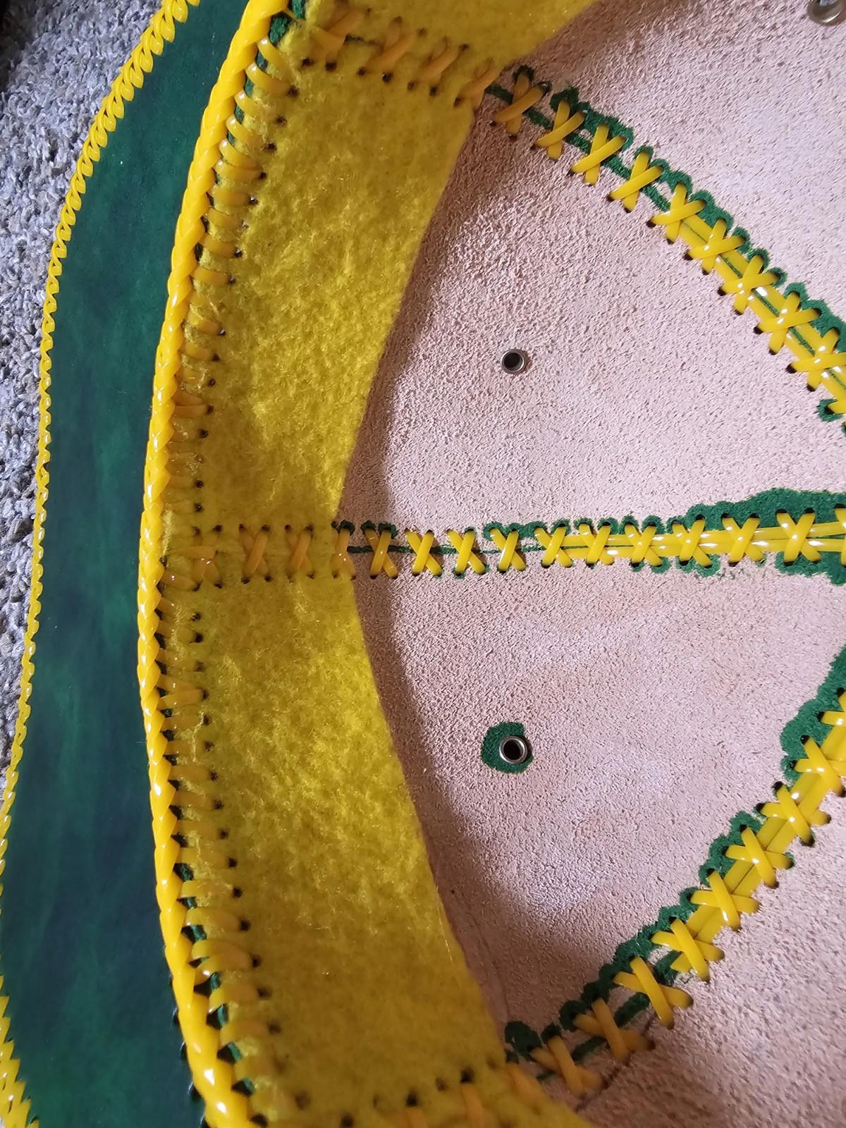 Custom Handmade Leather Strapback Hat Yellow Plastic Stitch