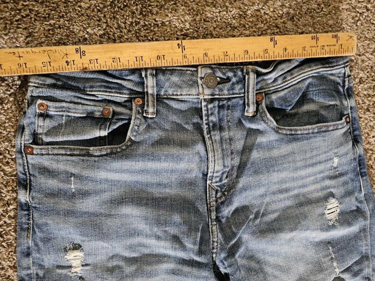 American Eagle Distressed Straight Leg AirFlex Temp Tech Denim Jeans Mens 31x34