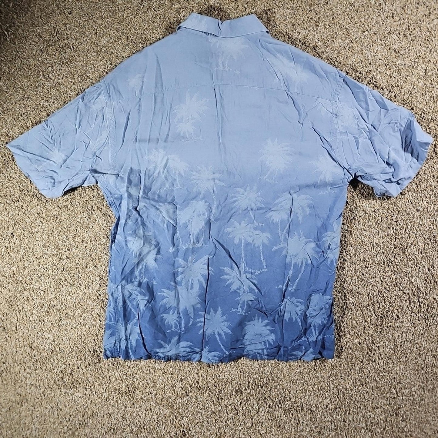 Campia Moda L 100% Rayon Blue Palm Trees Hawaiian Button Up