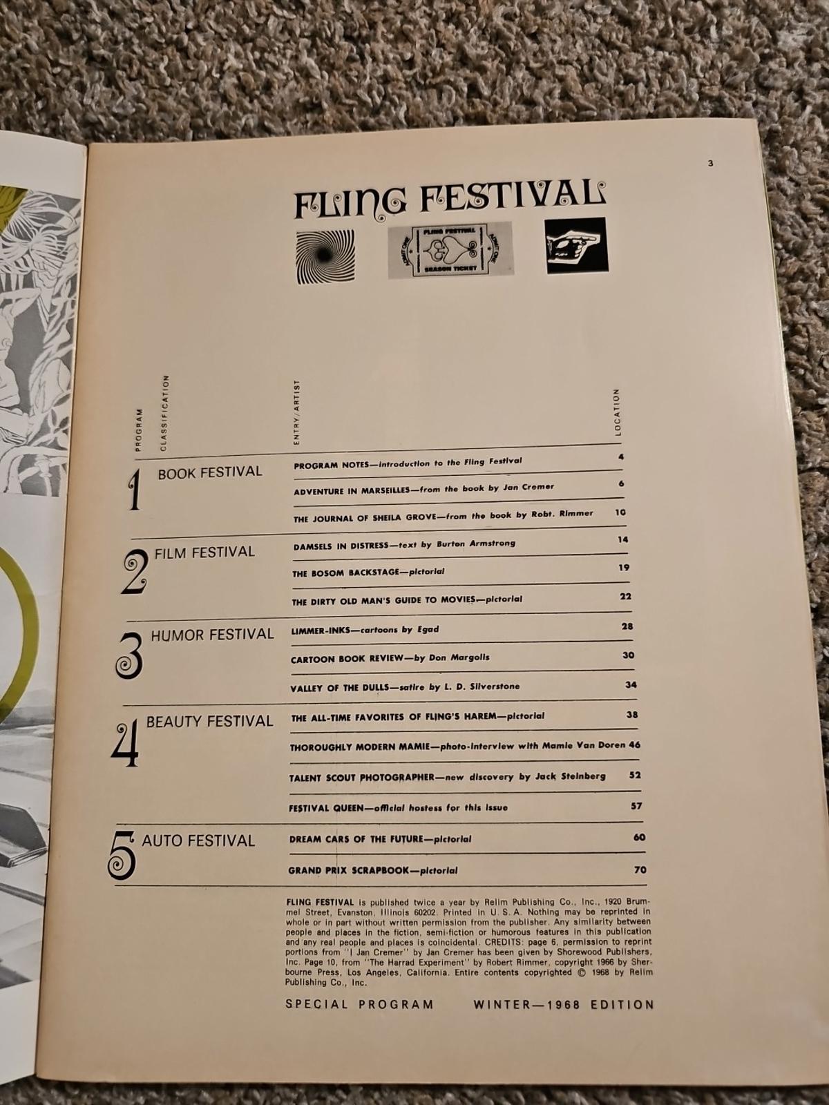 fling festival Mens Magazine special winter 1968 program