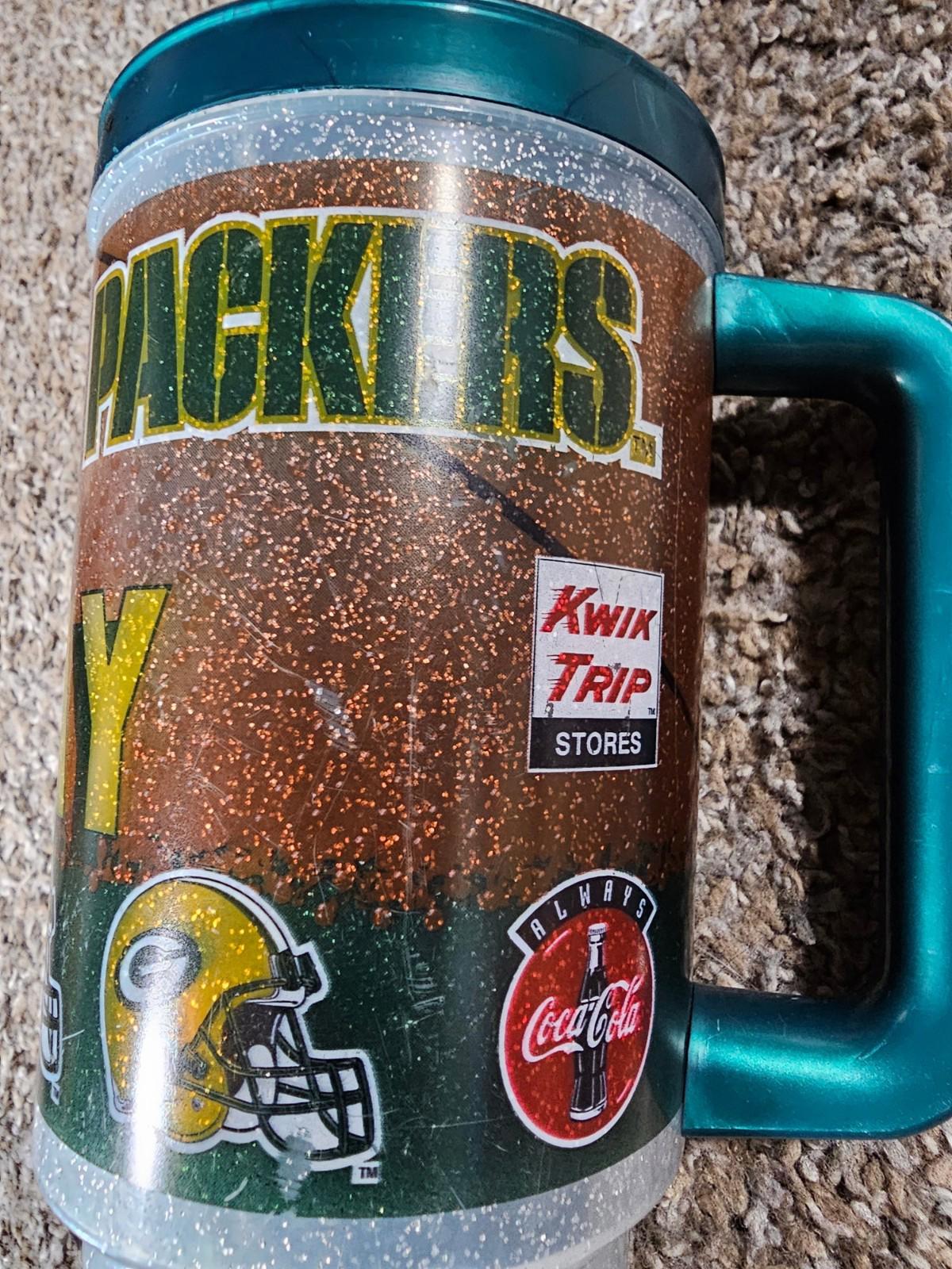Green Bay Packers Whirley Plastic Thermo Travel Mug Kwik Trip No Lid