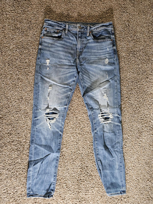 American Eagle Distressed Straight Leg AirFlex Temp Tech Denim Jeans Mens 31x34